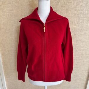 Women's St. John Sport Red Cashmere Full Zip Sweater - Size S